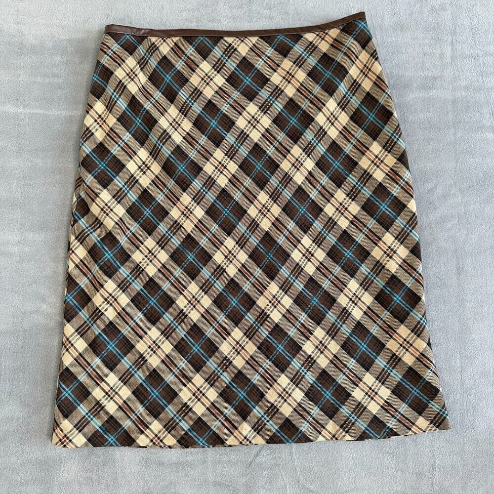 Academia Y2K Mixit Plaid Knee Length Skirt Sz 10 Brown